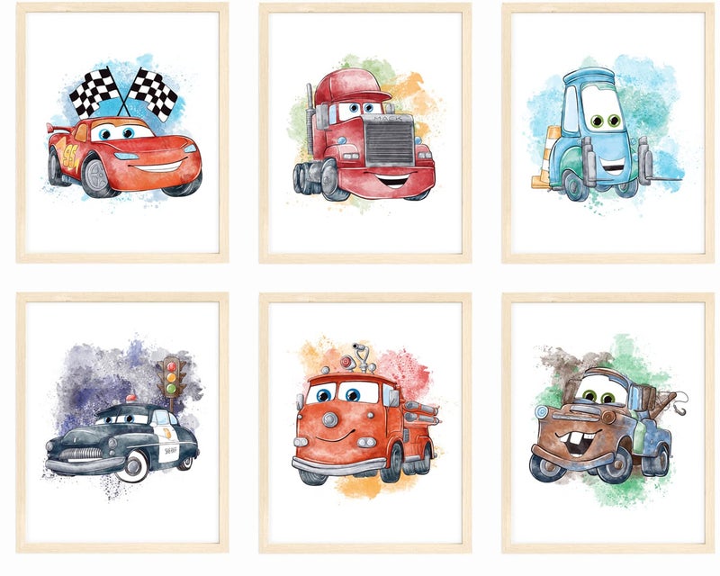 NistioÂ® Cars Movie Poster Prints, Cars Movie Poster Wall Art Decor, Lightning McQueen, Set of 6, 8x10 inches (Unframed) - Image 1