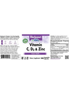 Bluebonnet Nutrition Bluebonnet Nutrition Vitamin C, D3 & Zinc, for Immune Health and Respiratory Function*, Soy-Free, Gluten-Free, Non-GMO, Kosher Certified, Dairy-Free, 100 Vegetable Capsules, 100 Servings  - Image 2