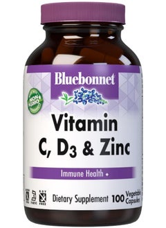 Bluebonnet Nutrition Bluebonnet Nutrition Vitamin C, D3 & Zinc, for Immune Health and Respiratory Function*, Soy-Free, Gluten-Free, Non-GMO, Kosher Certified, Dairy-Free, 100 Vegetable Capsules, 100 Servings  - Image 1
