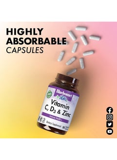 Bluebonnet Nutrition Bluebonnet Nutrition Vitamin C, D3 & Zinc, for Immune Health and Respiratory Function*, Soy-Free, Gluten-Free, Non-GMO, Kosher Certified, Dairy-Free, 100 Vegetable Capsules, 100 Servings  - Image 5