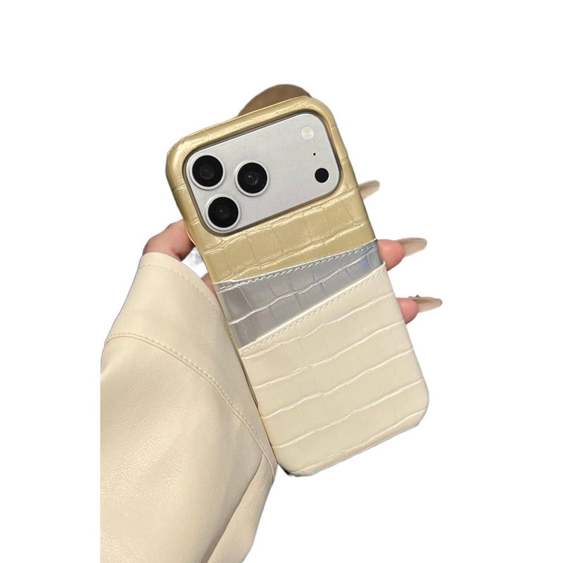 Protective Case | Gold | Leather Texture | Card Holder | Anti-Slip Grip | Shockproof Cover for iPhone 16 / 16 Plus / 16 Pro / 16 Pro Max - Image 1