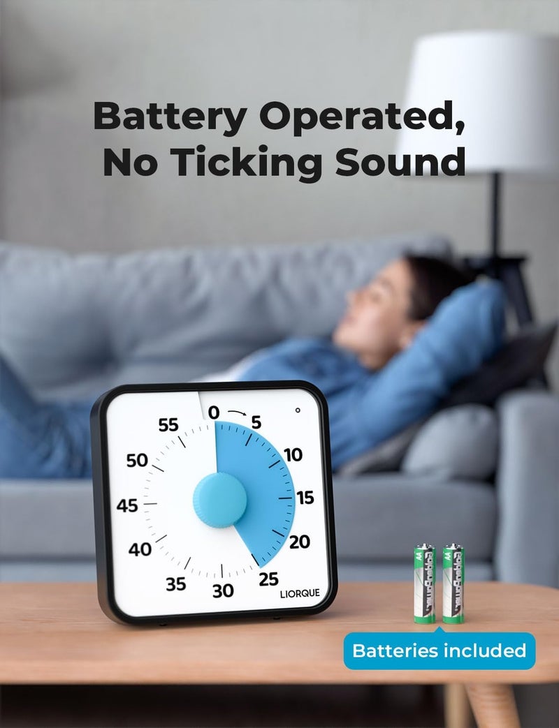 LIORQUE 60 Minute Visual Timer for Kids and Adults, Non-Ticking 7.5 Inch Large Visual Countdown Timers for Classroom Desk Countdown Clock with Magnetic Backing, Kids Pomodoro Timer Clock - Image 4