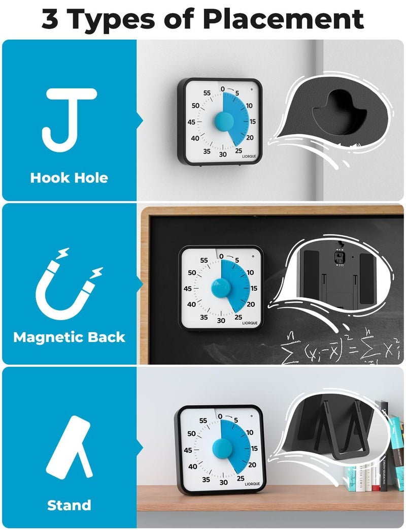 LIORQUE 60 Minute Visual Timer for Kids and Adults, Non-Ticking 7.5 Inch Large Visual Countdown Timers for Classroom Desk Countdown Clock with Magnetic Backing, Kids Pomodoro Timer Clock - Image 5