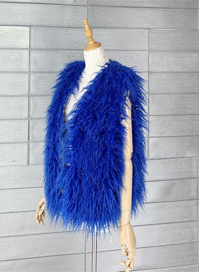 Loquat Women's Warm Faux Fur Vest Royal Blue  - Image 3