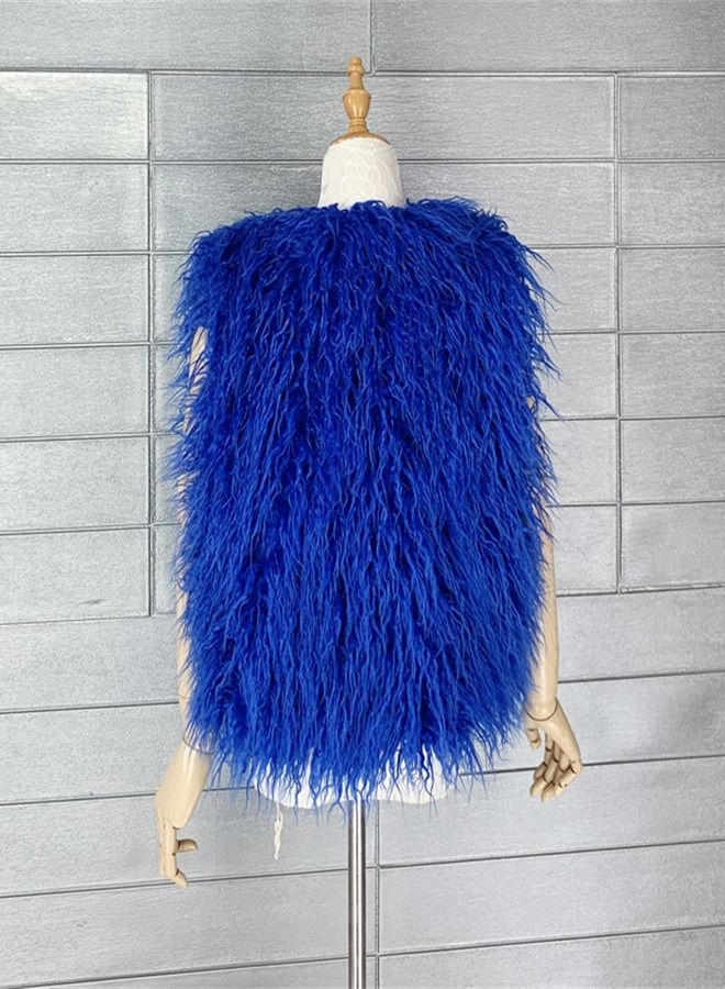 Loquat Women's Warm Faux Fur Vest Royal Blue  - Image 2