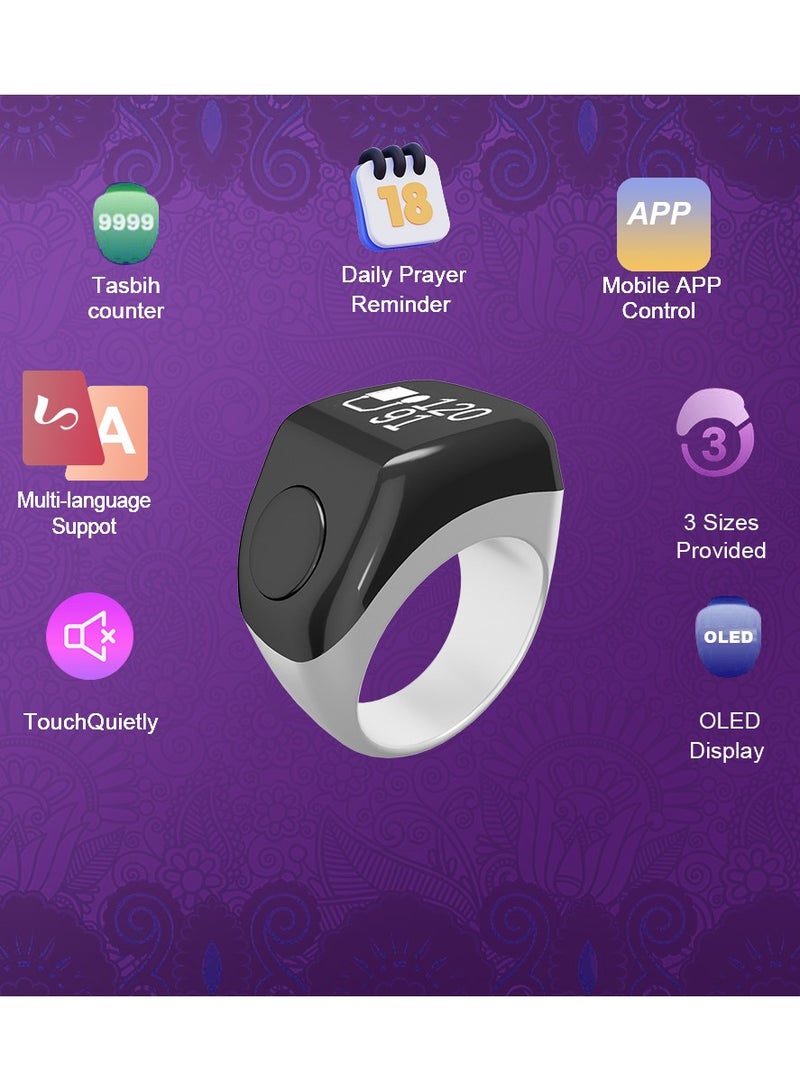 Zad Smart Digital Ring (White) for Dhikr and Prayer Reminders with Mobile App - Three Sizes Included - Image 5
