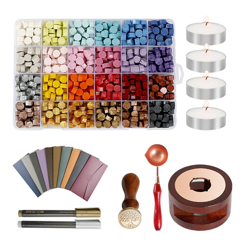 Wax Seal Kit 600pcs Sealing Wax Beads with Wax Seal Warmer Stamp Wax Melting Spoon Candles Envelopes Pens for Letter Cards Wedding Invitations Gift Wrapping Sealing Decoration Arts & Crafts - Image 1