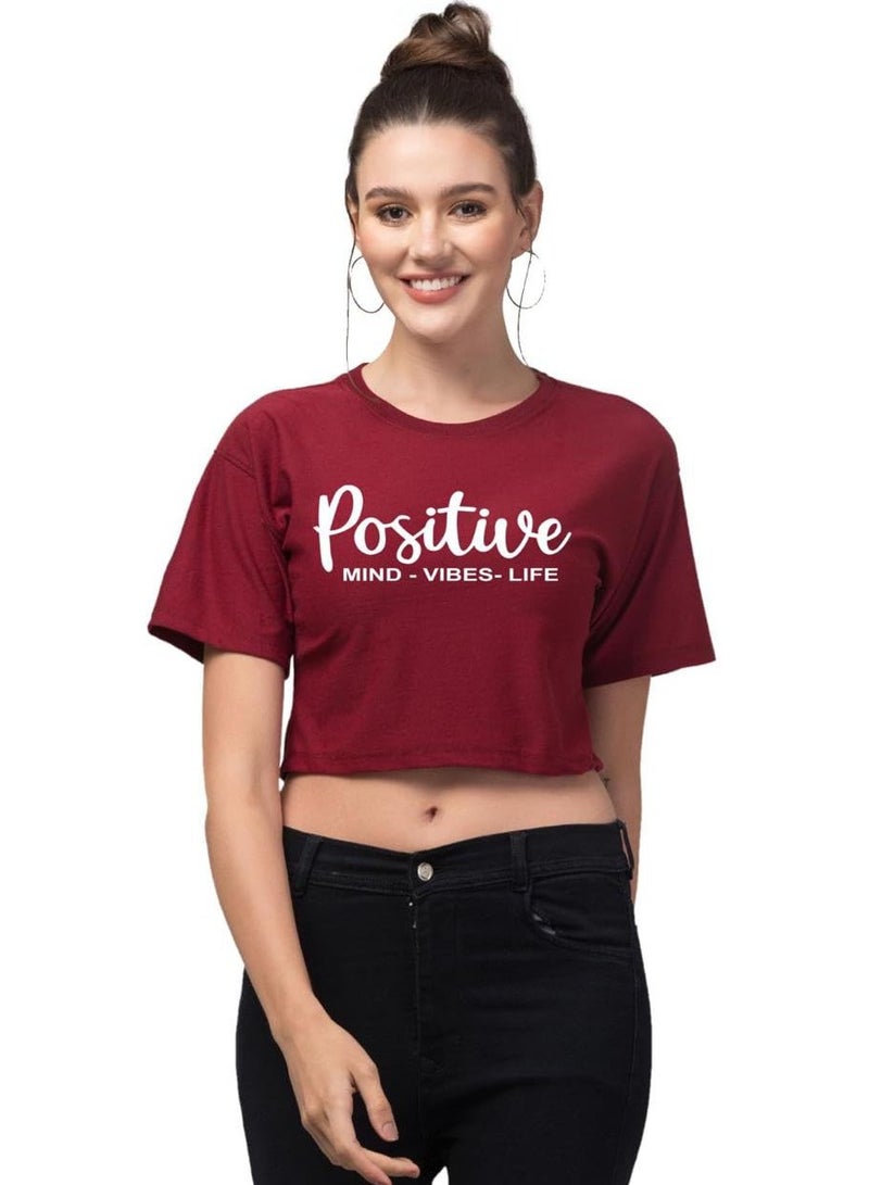 Basic T-Shirt Women Short Sleeve Crew Neck With Positive Graphic Maroon, Regular Fit, Cotton Shirt, Casual Wearing, Plain T Shirt, Women's Fashion, For Summer, Short Shirt, Fitting, Top Wear 