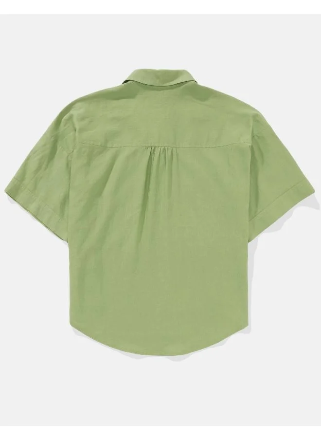 American Eagle AE Linen-Blend Short-Sleeve Button-Up Shirt
