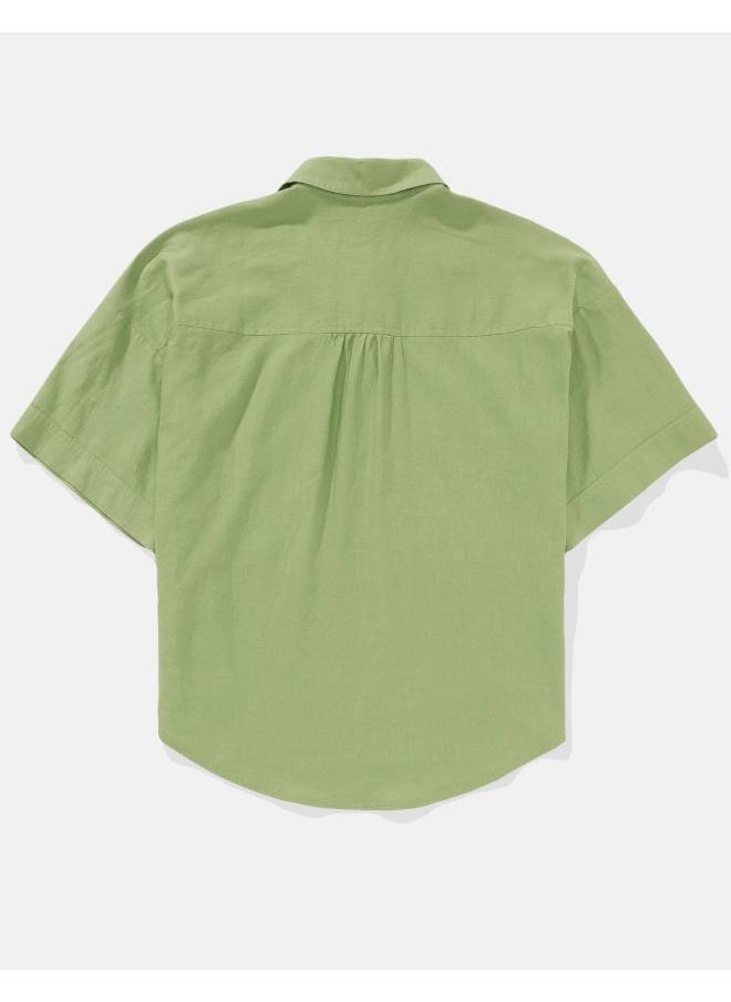 American Eagle - AE Linen-Blend Short-Sleeve Button-Up Shirt - Image 1