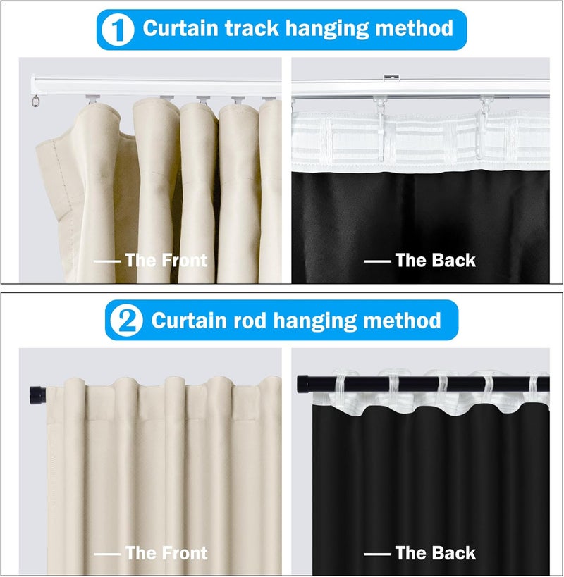 MaKefeile Room Divider Curtains Total Blackout Privacy Curtain Panel Room Thermal Insulated Noise Reduction Curtain for Bedroom Window Living Room Ceiling Track Curtain W 8.3 ft × H 8ft Beige. - Image 2
