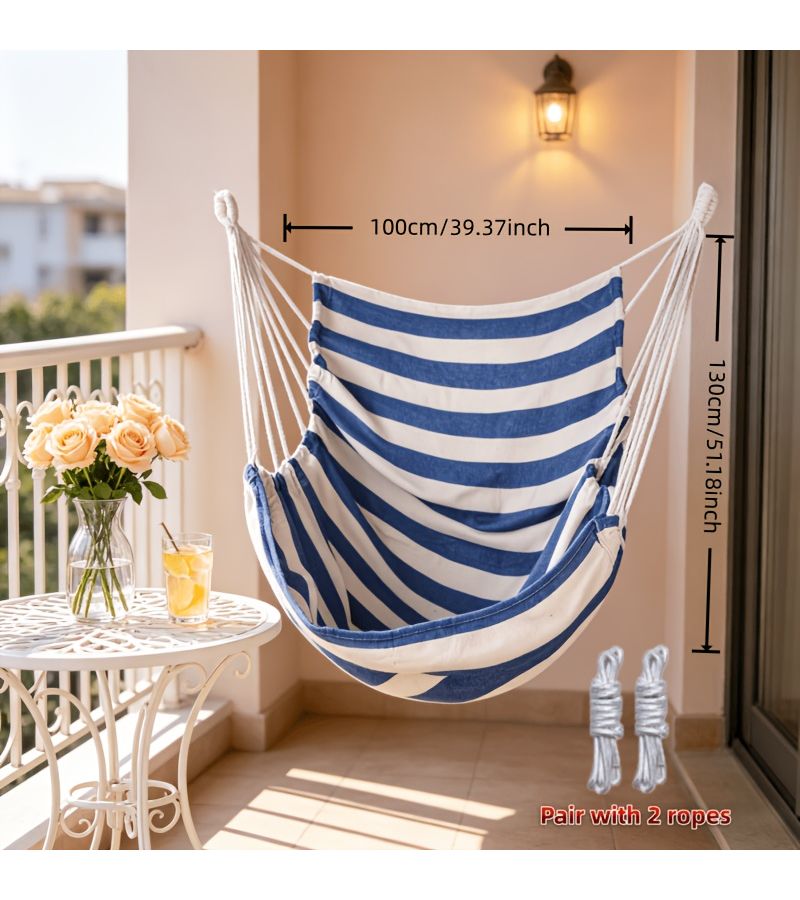 Portable Hanging Hammock Chair For Yard Balcony Medium Red Stripes Easy To Clean Home Laziness Essential - Image 3
