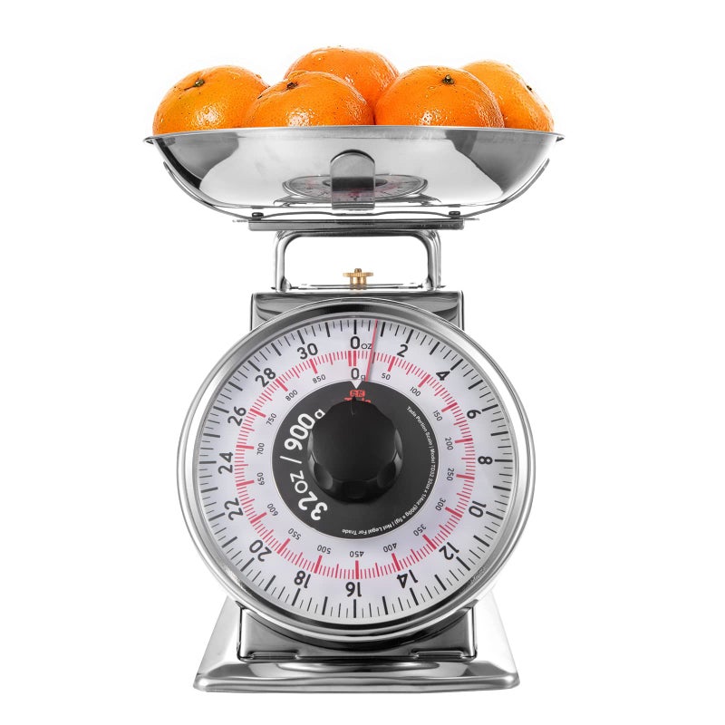 Tada 2 Pound Precise Portions Analog Food Scale 32 Ounces Stainless Steel Mechanical Kitchen Scale Removable Bowl Tare Function Retro Style Kitchen Friendly
