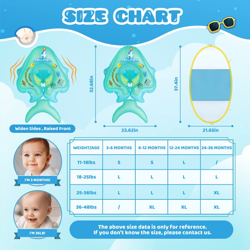 Balhvit No Flip Over Baby Pool Float with Canopy UPF50+ Sun Protection, Sponge Safety Support Bottom, Fun Gifts Water Toys Accessories Inflatable Baby Swim Floats for Pool 3-36 Months - Image 2