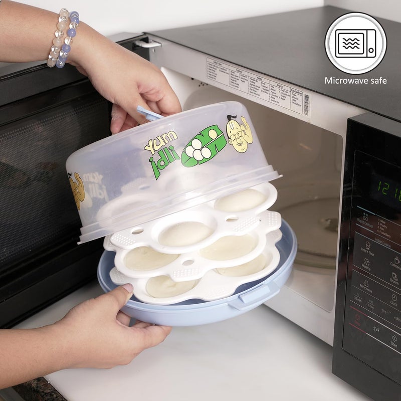 NAYASA Plastic Microwave Big Idli Maker | BPA Free & Food Grade | Make 12 Idlis | Ideal for Steaming Idlis, Pancakes, Modak, Momos | Blue - Image 4