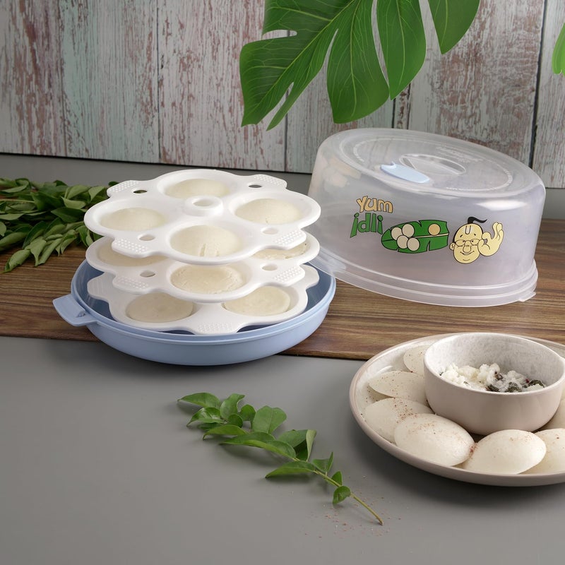 NAYASA Plastic Microwave Big Idli Maker | BPA Free & Food Grade | Make 12 Idlis | Ideal for Steaming Idlis, Pancakes, Modak, Momos | Blue - Image 1