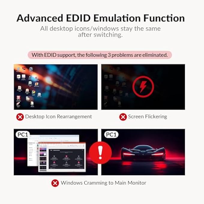 rayihni AV ACCESS DOCKING STATION KVM SWITCH 2 MONITORS 2 LAPTOPS, 4K KVM SWITCH DUAL MONITOR, 100W PD FOR EACH PC, 1G ETHERNET, EDID EMULATION, IDEAL FOR HOME OFFICE & GAMING - Image 3