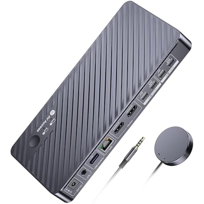 rayihni AV ACCESS DOCKING STATION KVM SWITCH 2 MONITORS 2 LAPTOPS, 4K KVM SWITCH DUAL MONITOR, 100W PD FOR EACH PC, 1G ETHERNET, EDID EMULATION, IDEAL FOR HOME OFFICE & GAMING - Image 1