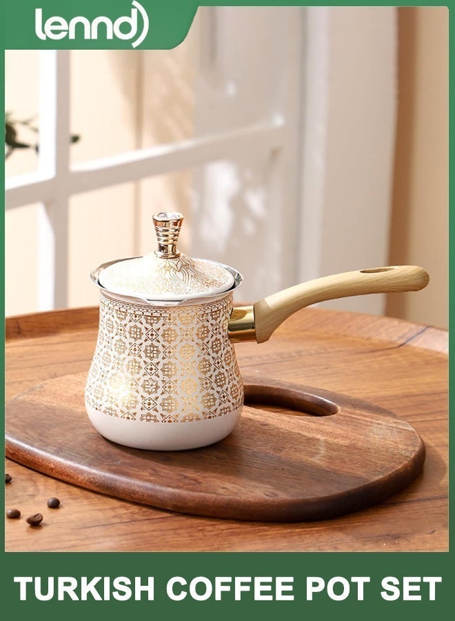 LENND Turkish Coffee Pot, Stainless Steel Turkish Coffee Maker, Milk and Coffee Warmer, Arabic Briki Coffee Pot, Chocolate and Butter Melting Pot with Heat Resistant Handle 550 ML - Image 1