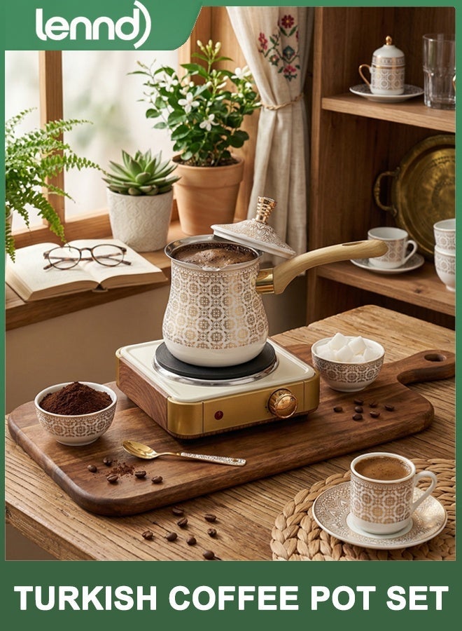 LENND Turkish Coffee Pot, Stainless Steel Turkish Coffee Maker, Milk and Coffee Warmer, Arabic Briki Coffee Pot, Chocolate and Butter Melting Pot with Heat Resistant Handle 550 ML - Image 2