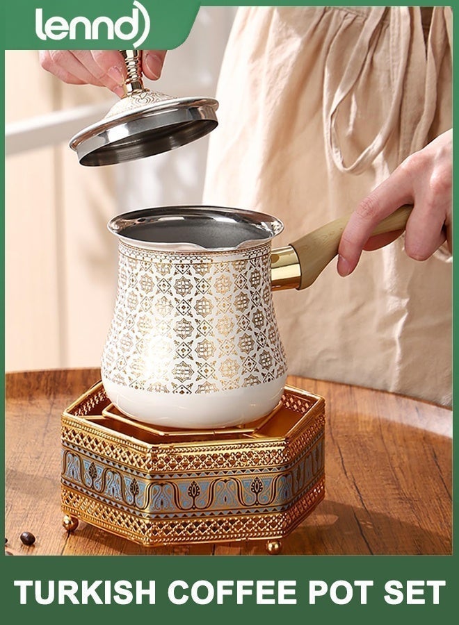 LENND Turkish Coffee Pot, Stainless Steel Turkish Coffee Maker, Milk and Coffee Warmer, Arabic Briki Coffee Pot, Chocolate and Butter Melting Pot with Heat Resistant Handle 550 ML - Image 4