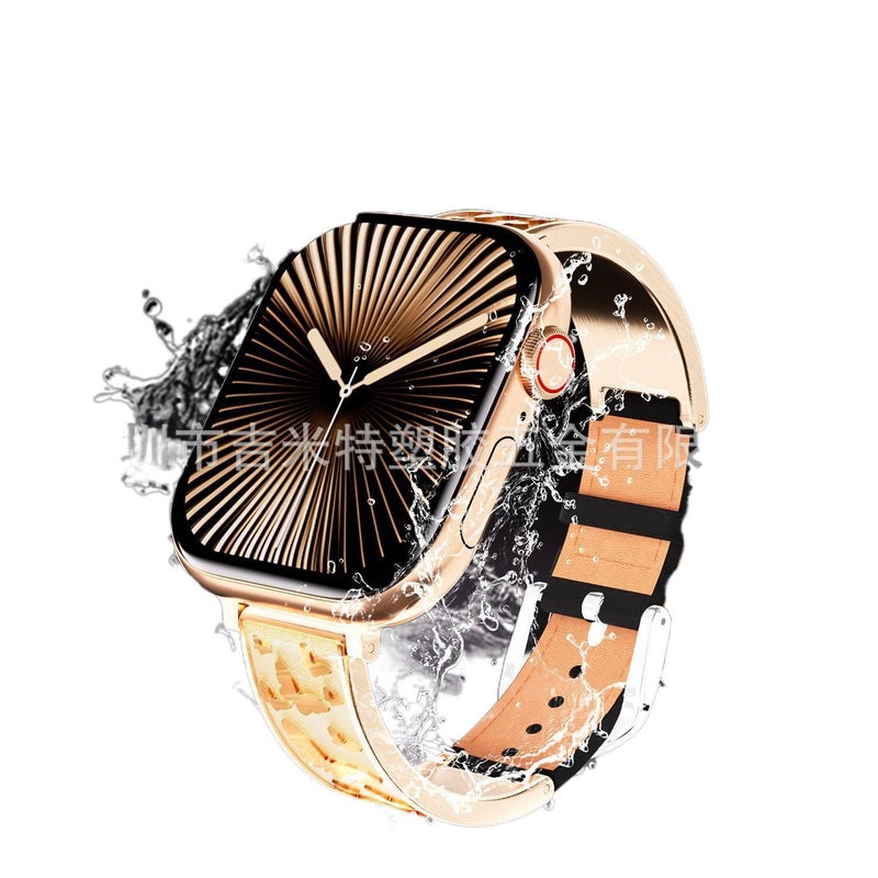 سوار ساعة ذكية باللون أسود قابل للتعديل سوار جلدي كلاسيكي متوافق مع Apple Watch 38/40/41/42/44/45/49mm بملاءمة قابلة للتعديل وحزام بديل - Image 4