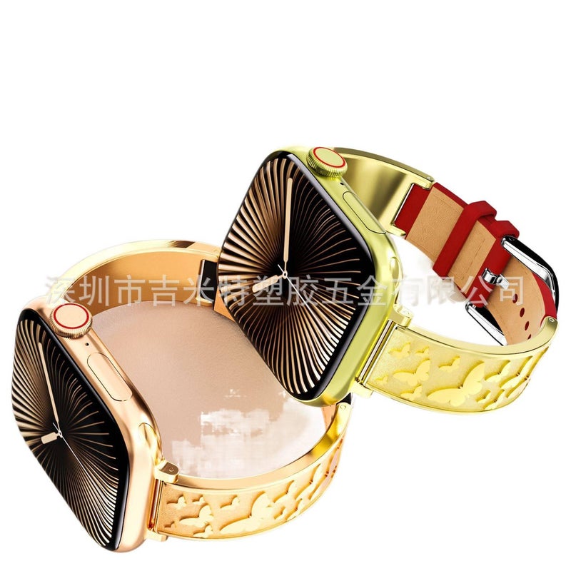 سوار ساعة ذكية باللون أسود قابل للتعديل سوار جلدي كلاسيكي متوافق مع Apple Watch 38/40/41/42/44/45/49mm بملاءمة قابلة للتعديل وحزام بديل - Image 2