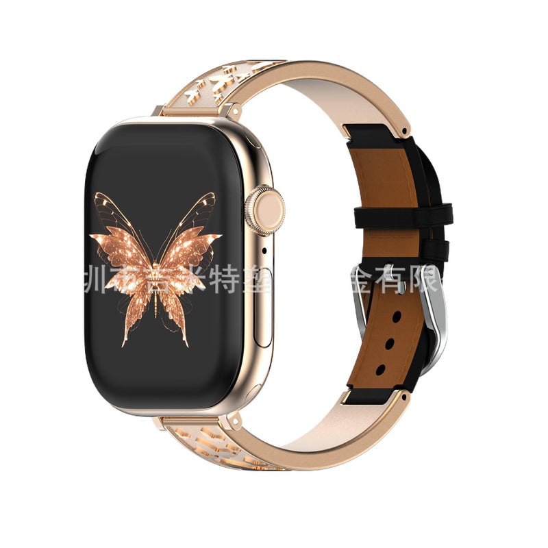 سوار ساعة ذكية باللون أسود قابل للتعديل سوار جلدي كلاسيكي متوافق مع Apple Watch 38/40/41/42/44/45/49mm بملاءمة قابلة للتعديل وحزام بديل - Image 1