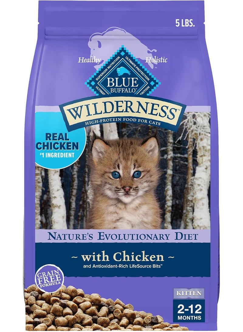 Blue Buffalo Wilderness Natural Kitten Dry Cat Food, with DHA and ARA to Support Brain and Eye Development, High-Protein and Grain-Free Diet, Chicken, 5-lb. Bag - Image 1