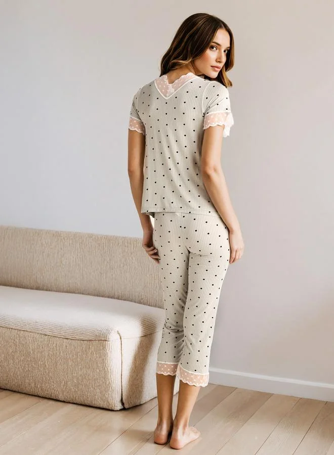 Splash FAV Polka Dot Lace Top and Pyjama Set