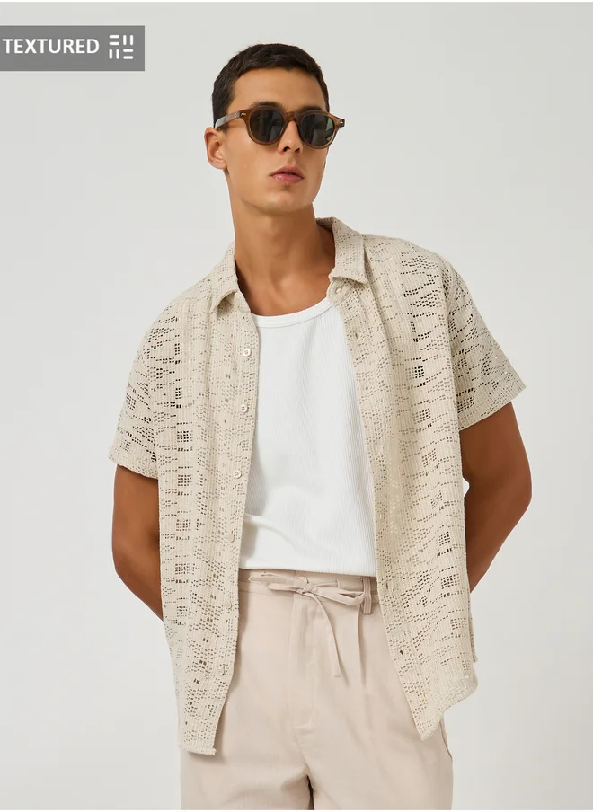Styli Textured Crochet Regular Fit Spread Collar Shirt