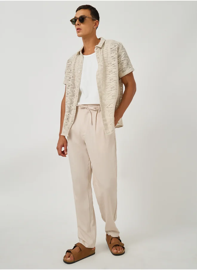Styli Textured Crochet Regular Fit Spread Collar Shirt