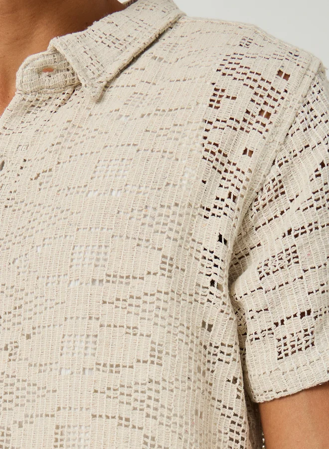 Styli Textured Crochet Regular Fit Spread Collar Shirt