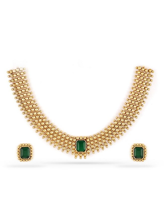 Rubans 22K Gold-Plated Handcrafted Artificial Jewelry Set with Emerald Stone Studded & Matching Earrings For Women and Girls - Perfect for Weddings and Special Occasions - Image 1