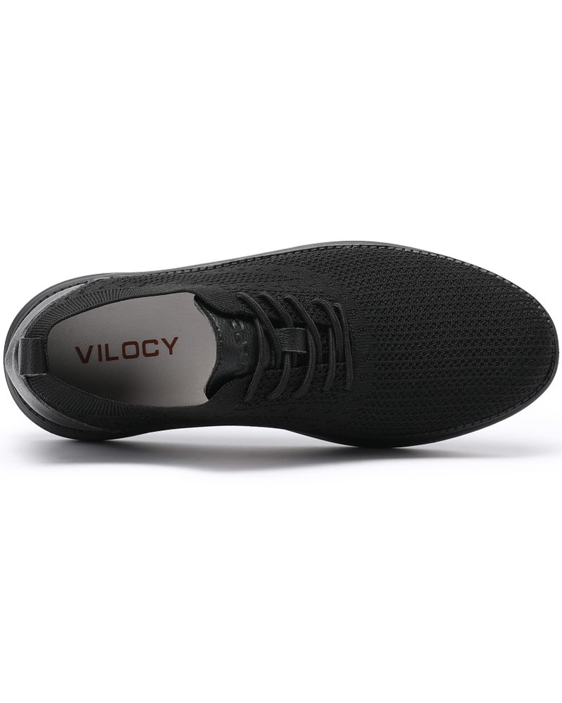 VILOCY Men's Casual Dress Sneakers Oxfords Business Shoes Lace Up Lightweight Comfortable Breathable Walking Knit Mesh Fashion Sneakers Tennis All Black,EU43 - Image 5