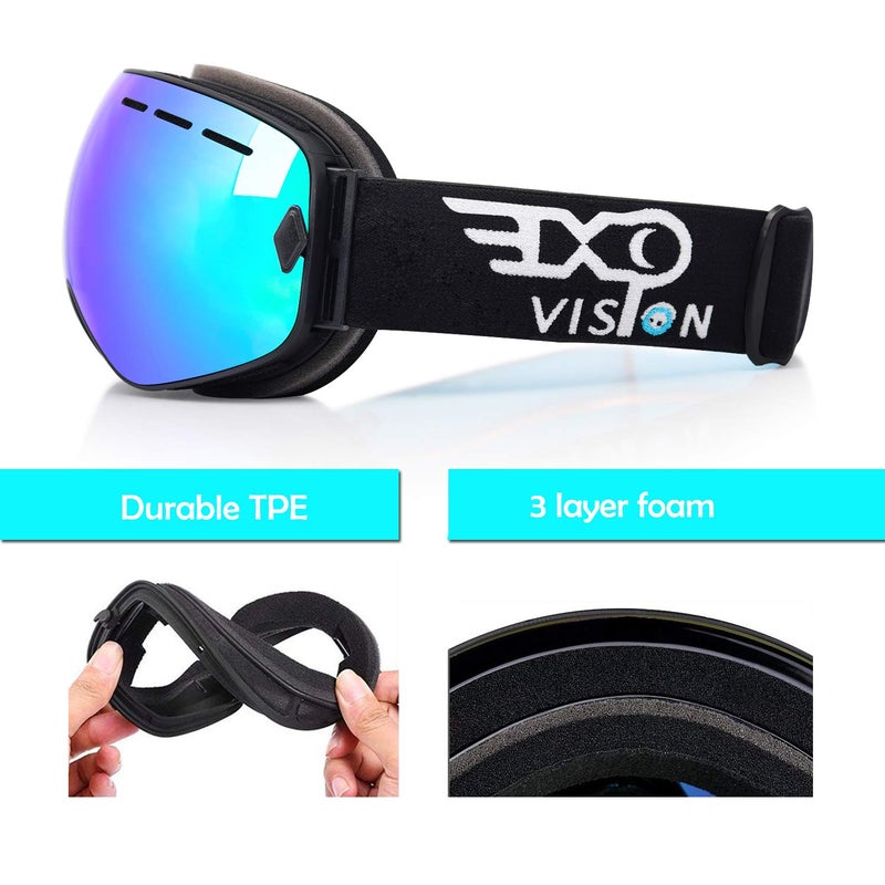 EXP VISION Snowboard Ski Goggles Men Women Youth, Anti Fog OTG Winter Snow Goggles Spherical Detachable Lens (Green) - Image 4