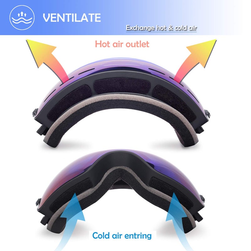 EXP VISION Snowboard Ski Goggles Men Women Youth, Anti Fog OTG Winter Snow Goggles Spherical Detachable Lens (Green) - Image 5