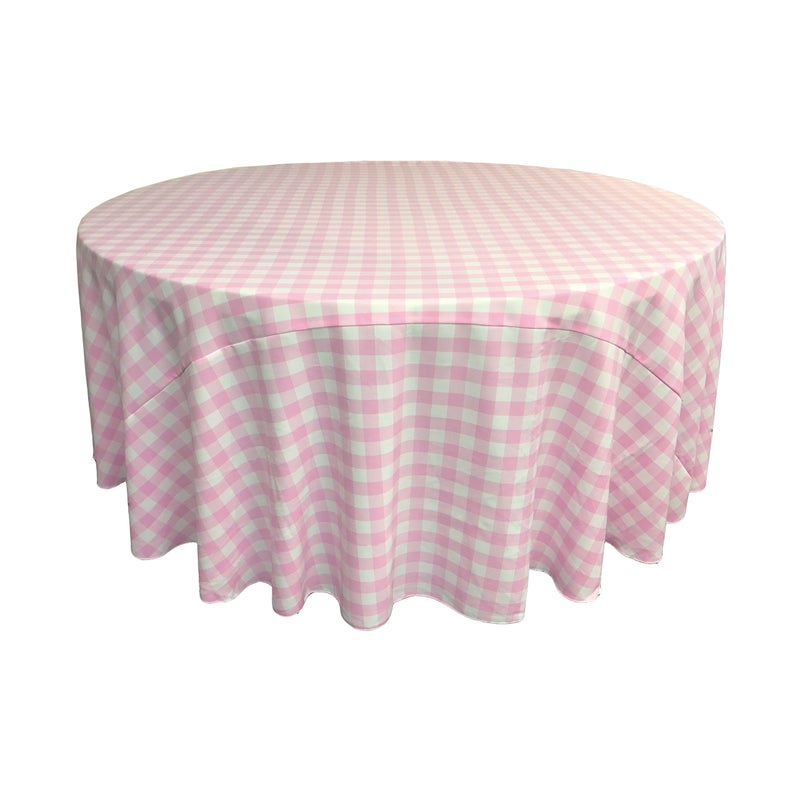 LA Linen TCcheck120RPinkK37 Polyester Gingham Checkered Tablecloth White  Pink  120 in Round