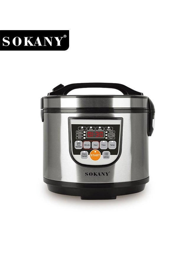 sokany Digital Rice Cooker,Digital Multicooker, Electric Pressure Cooker With 5L Capacity Non-Stick Inner Pot, Stainless Steel Body,10 One-Touch Programs 700W SK-07051 Silver/Black  - Image 1