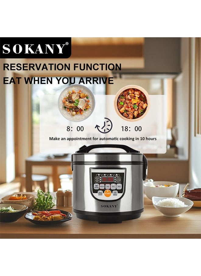 sokany Digital Rice Cooker,Digital Multicooker, Electric Pressure Cooker With 5L Capacity Non-Stick Inner Pot, Stainless Steel Body,10 One-Touch Programs 700W SK-07051 Silver/Black  - Image 2