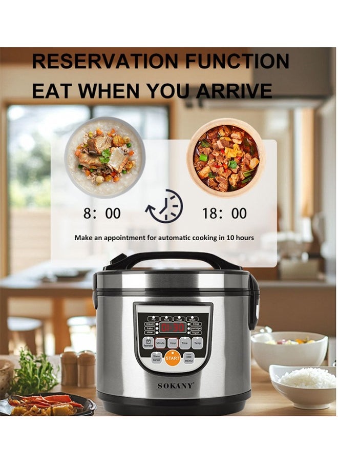 sokany Digital Rice Cooker,Digital Multicooker, Electric Pressure Cooker With 5L Capacity Non-Stick Inner Pot, Stainless Steel Body,10 One-Touch Programs 700W SK-07051 Silver/Black  - Image 4