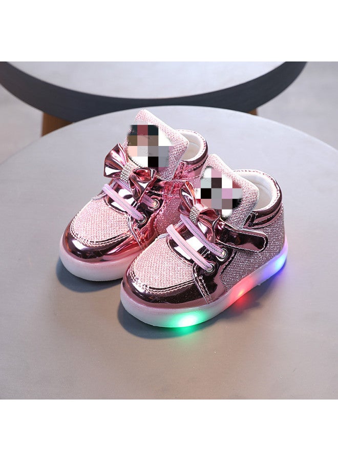 Children's Luminous Flashing Shoes Spring And Autumn Children's Sports Shoes Girls Princess Shoes Rhinestone Breathable Lighting Shoes