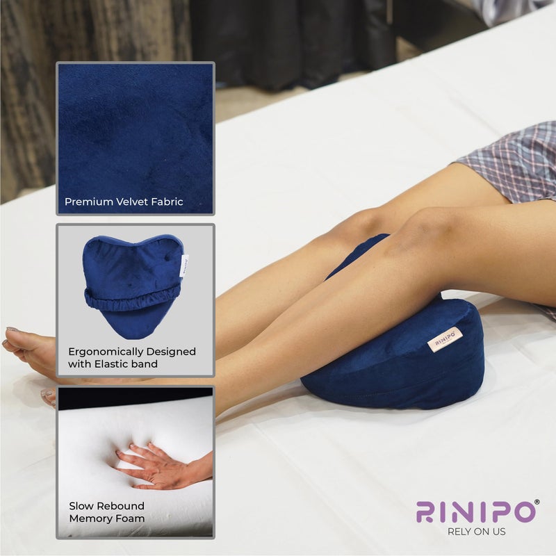RINIPO Memory Foam Knee Pillow for Sleeping,Leg Pillow for Pregnancy,Back Pain,Side Sleepers,Sciatica and Knee Pain Relief, Knock Knee Pillow for Leg Support with Washable Zipper Cover, Velvet Blue - Image 2