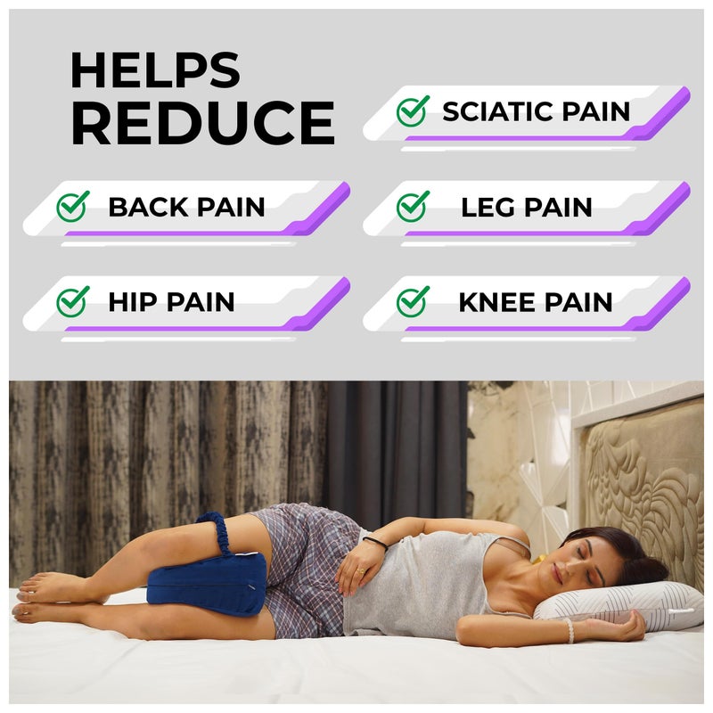 RINIPO Memory Foam Knee Pillow for Sleeping,Leg Pillow for Pregnancy,Back Pain,Side Sleepers,Sciatica and Knee Pain Relief, Knock Knee Pillow for Leg Support with Washable Zipper Cover, Velvet Blue - Image 4