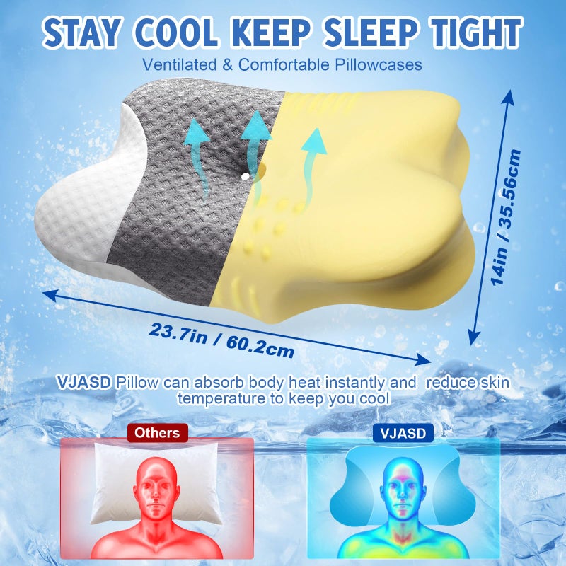 VJASD Cervical Neck Pillows with Memory Foam - Neck Pillows for Pain Relief Contour Memory Foam Pillows Ergonomic Neck Support - Adjustable Orthopedic Bed Pillows with Breathable Pillowcase for Sleeping - Image 4