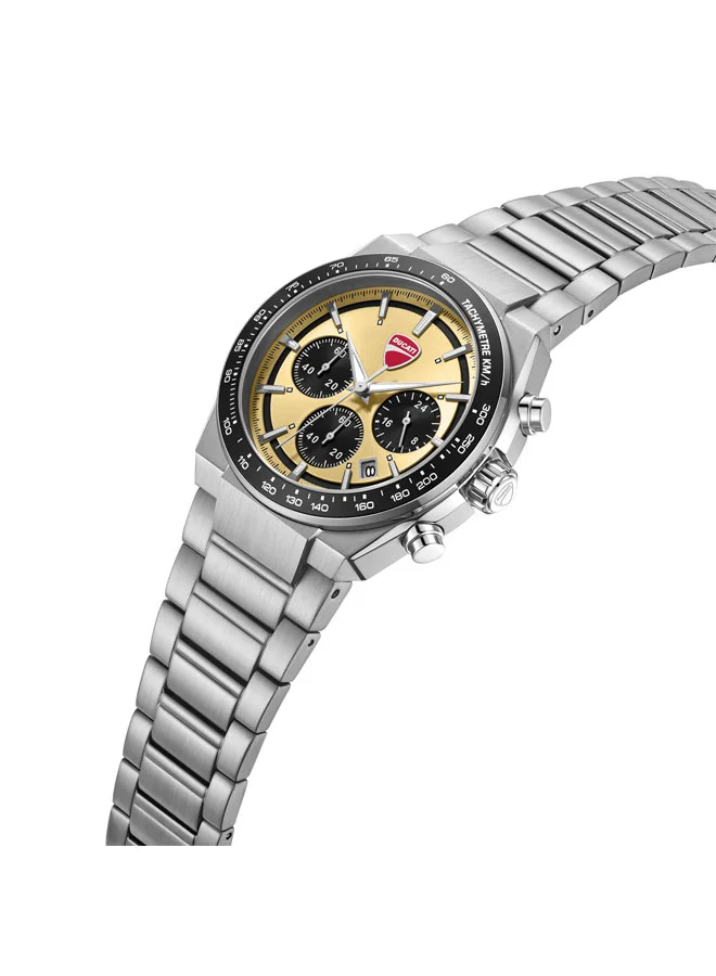 Ducati Nitro Gold-Black Dial, Stainless Steel Bracelet, Chronograph Watch for Men, 43mm