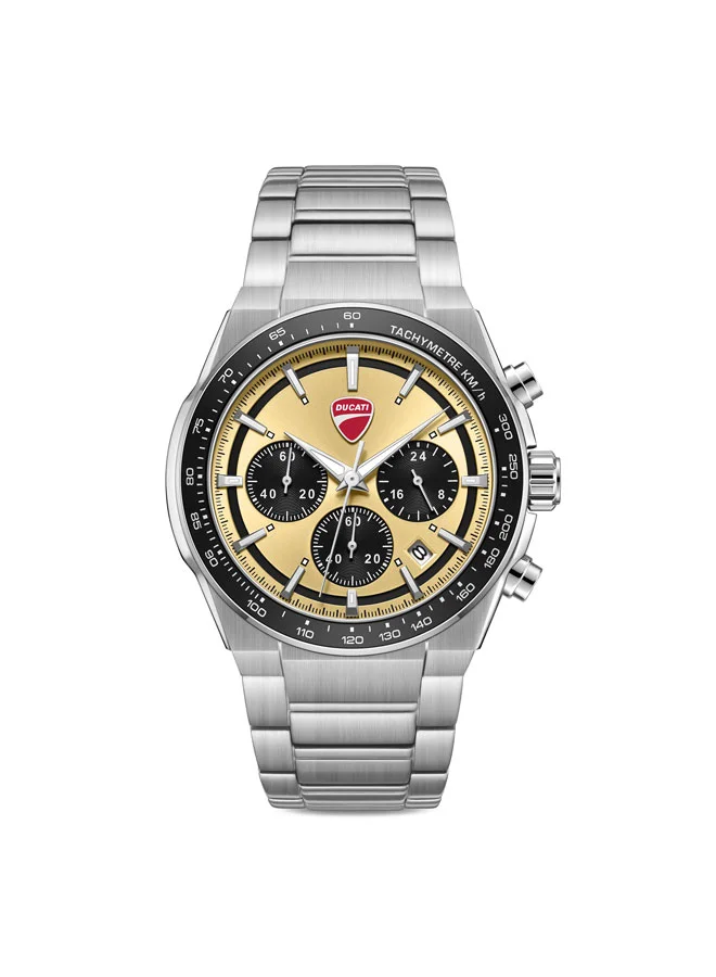 Ducati Nitro Gold-Black Dial, Stainless Steel Bracelet, Chronograph Watch for Men, 43mm