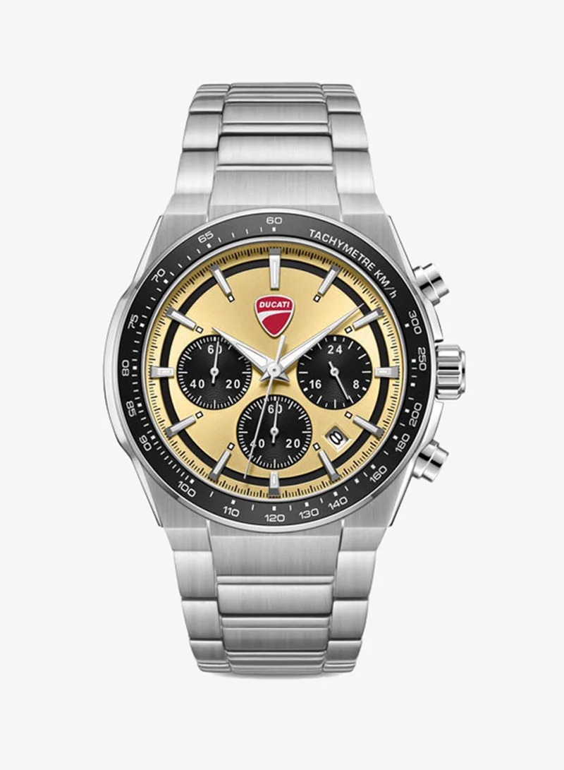 Ducati Nitro Gold-Black Dial, Stainless Steel Bracelet, Chronograph Watch for Men, 43mm