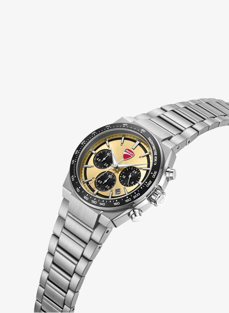 Ducati Nitro Gold-Black Dial, Stainless Steel Bracelet, Chronograph Watch for Men, 43mm