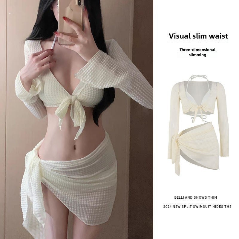 Bikini Swimsuit for Women 2025 New Four-Piece Set High-End White Sexy Split Resort Hot Spring European and American Swimsuit(53263 White, Please order free size for wholesale) - Image 2